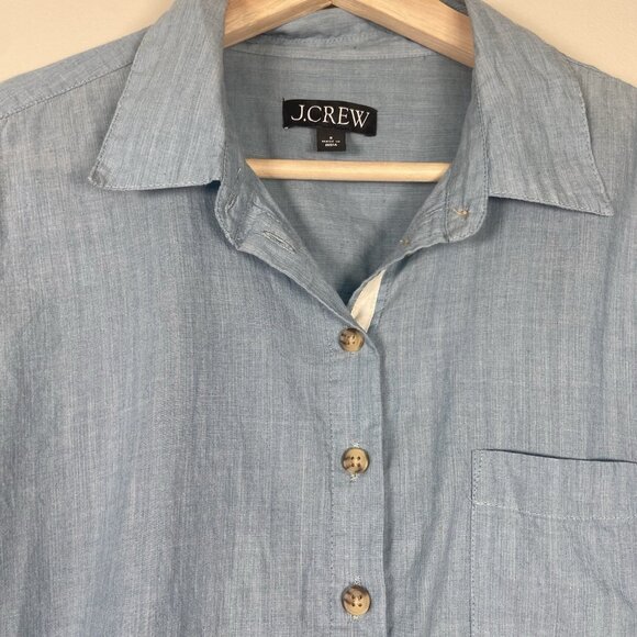 J.Crew Cropped Blue Button-Up Shirt in Washed Voile Size 8 Preppy Lightweight - Picture 2 of 6